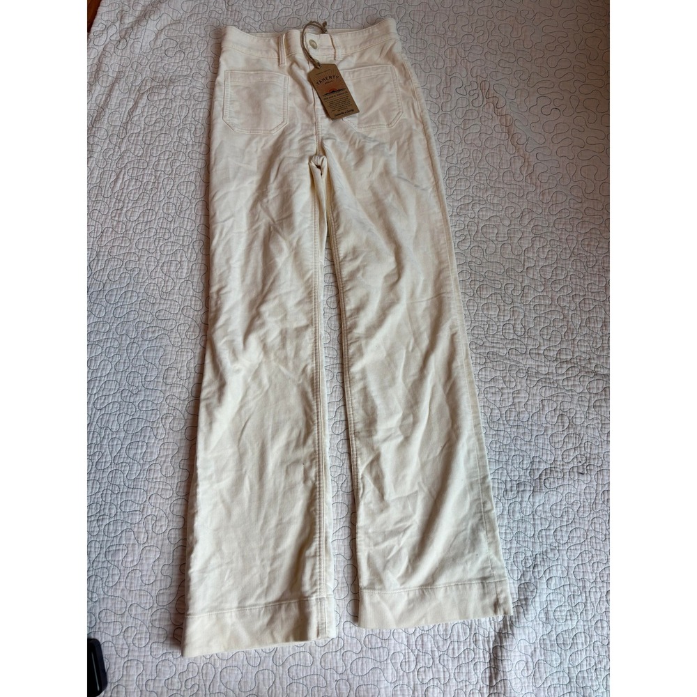 Faherty Stretch Terry Cord Patch Pocket Pant Egret White Wide Leg Size 26‎